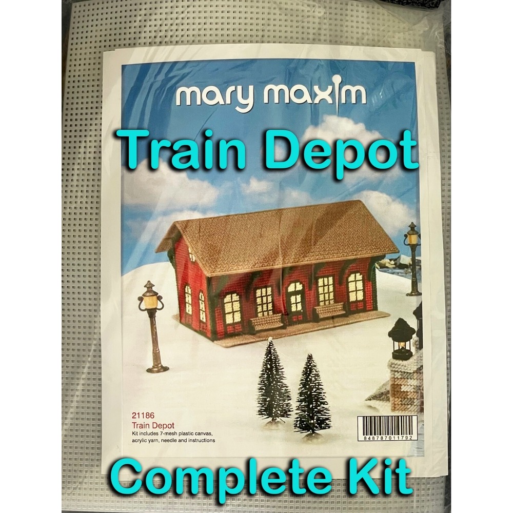 Needle Point Kit 3D Train Depot Complete Kit 21186 Mary Maxim Village Piece